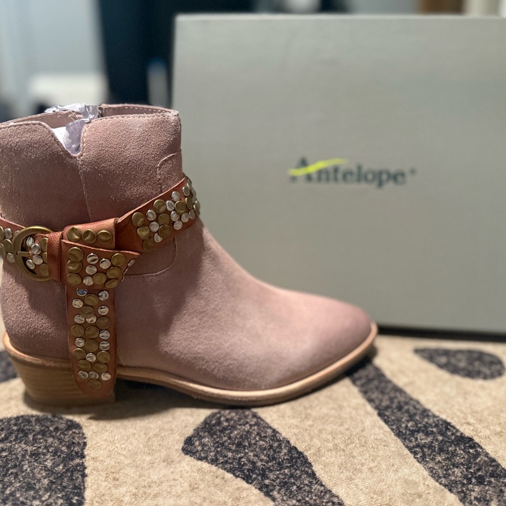 Antelope Pink Suede Ankle Boots